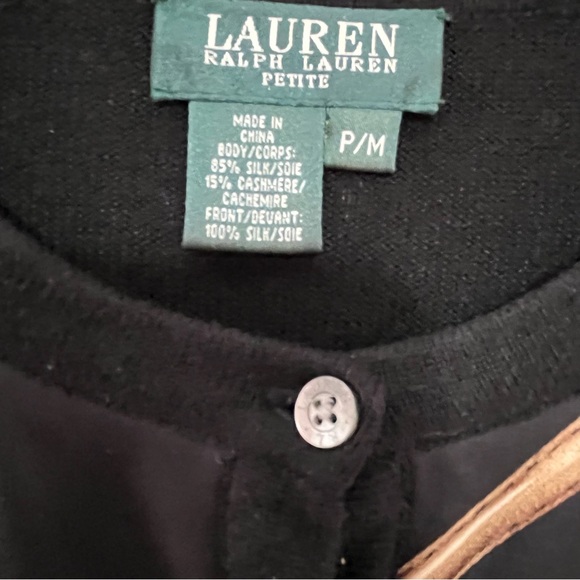 Lauren Ralph Lauren Black Silk/Cashmere Equestrian Cardigan Sweater MP - Picture 4 of 9